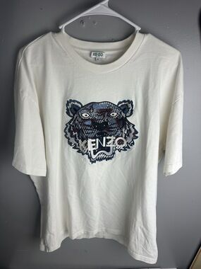 Kenzo Paris embroidered tiger logo short sleeve t-shirt in off white